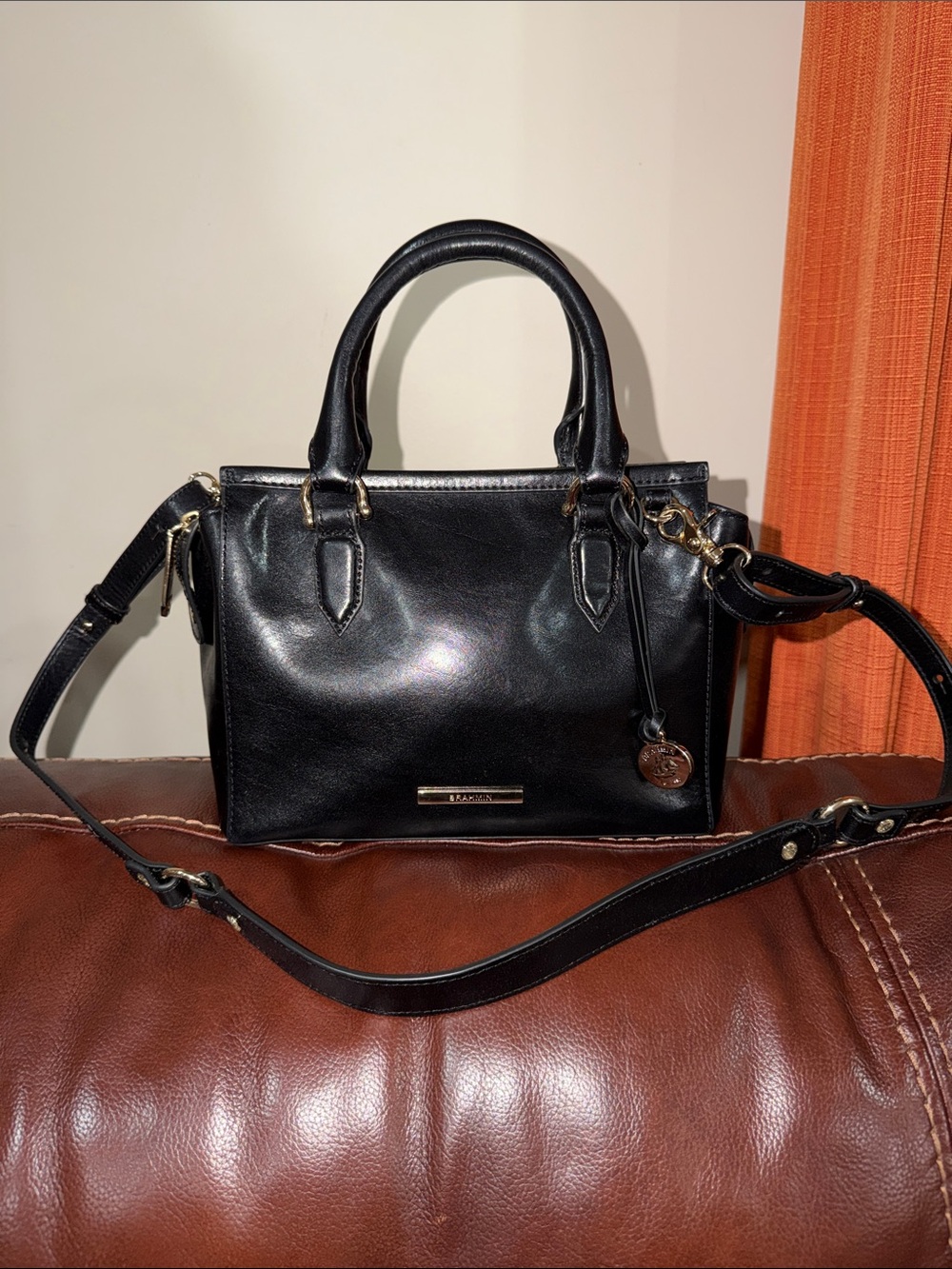 ‼️Brahmin Black Leather Mini Satchel Handbag Crossbody Bag